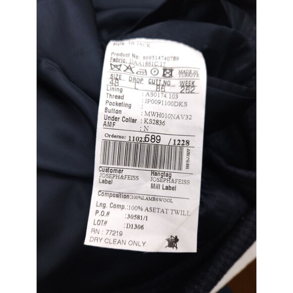 Joseph & Feiss Sport Coat 48 Long 3 Button Blue Black 100% Lambs wool - Picture 5 of 10